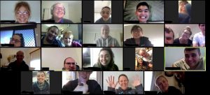 Screenshot of people pulling funny faces in a zoom meeting