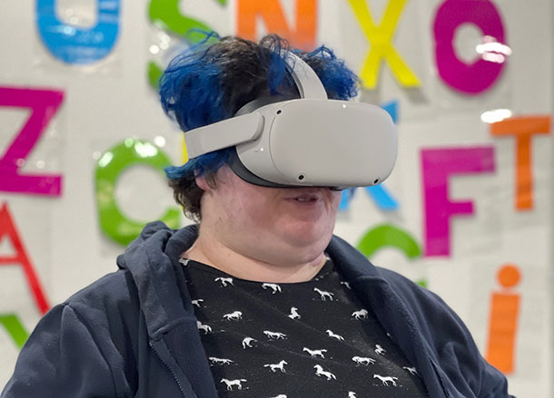 A person wearing a virtual reality headset