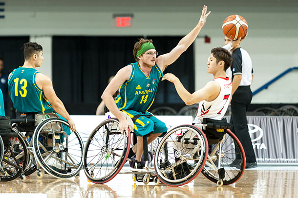 Players on the field during a wheelchair basketball game - Australia vs Japan 